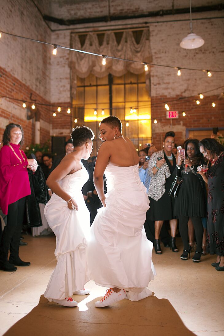 sneakers under wedding dress