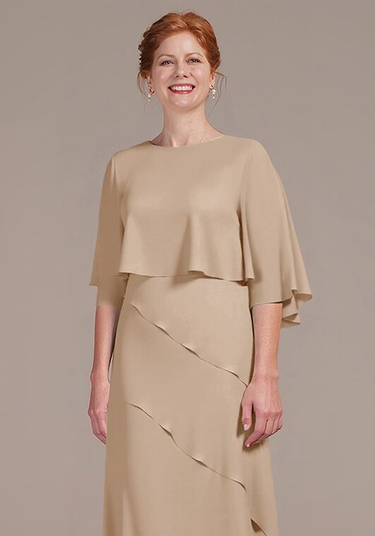 a line blazer dress Tea-Length Mother of the Bride A-Line Dress with Jewel Neckline Half Sleeves Pleats and Pockets main image 1