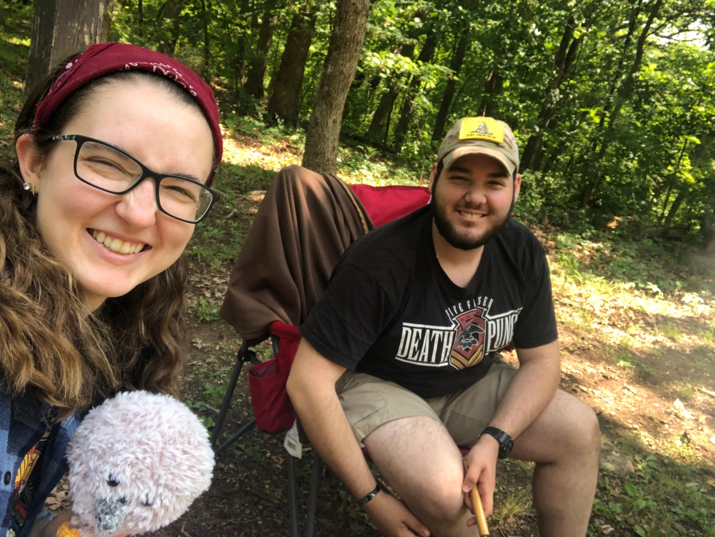 While both Caleb and Lacey had grown up camping; Lacey with her family and Caleb with Scouts, they went camping for the first time just them in spring of 23. Lacey taught Caleb how to just sit and relax in the trees and Caleb taught Lacey the basics of putting up a tent and other camping necessities. 