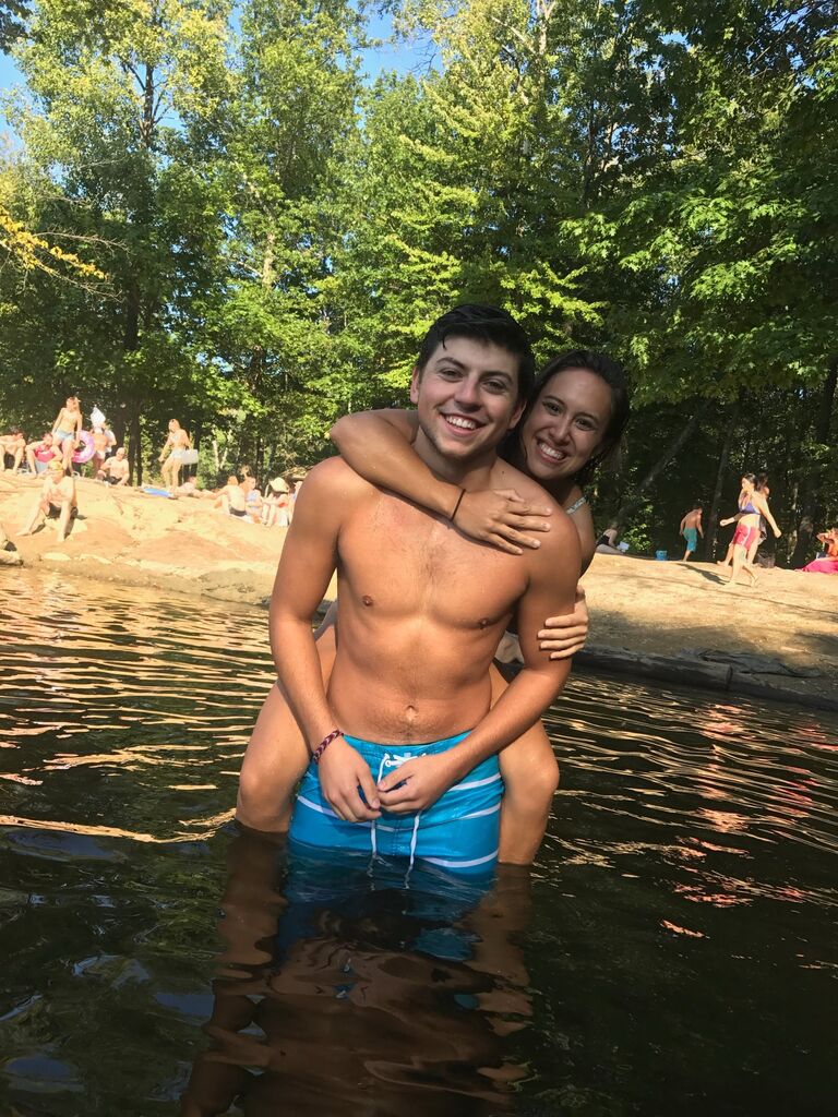 Swimming in UMass' Puffers Pond (1 day officially together!)