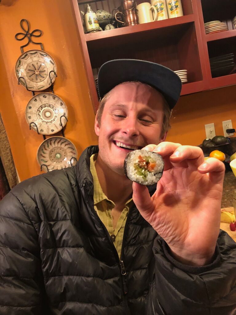It was this day that Lily and Taz had their first official date. Taz suggested they make sushi and here he is with a piece now. Sushi will soon become their favorite food to eat together!