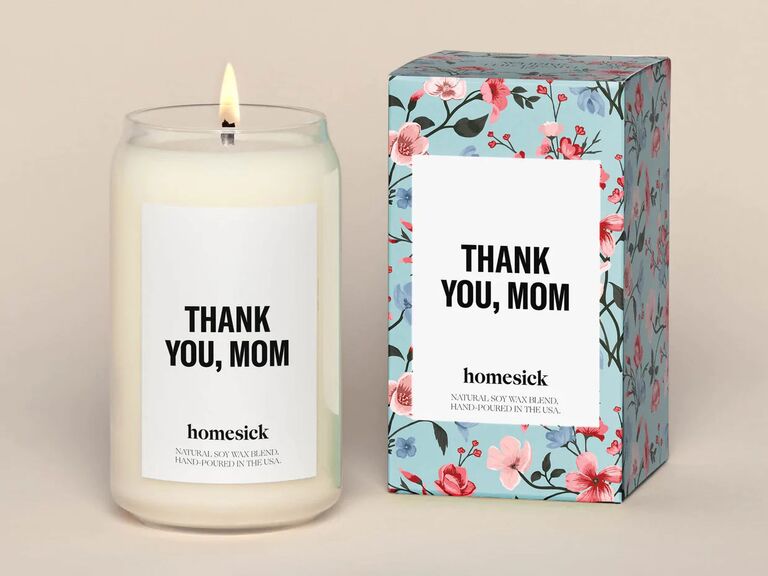 Mother-of-the-groom soy candle with Thank You, Mom label