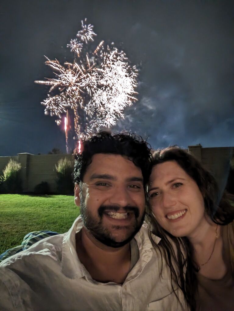 Watching fireworks from Seth's backyard.