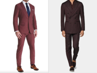 Collage of two burgundy suits for wedding 