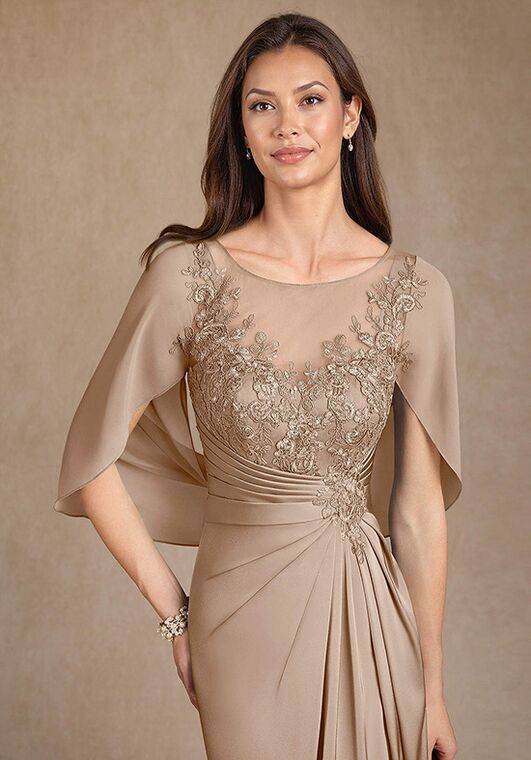 chinese dress ladies Cicinia Taupe Mother of The Bride Dress Short Lace Chiffon A-Line Knee Length Half Sleeves main image 1