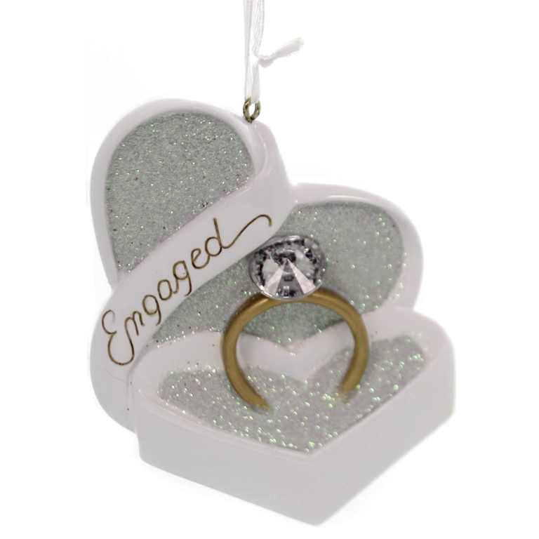 Engagement ring heart shaped box ornament for Christmas bridal shower