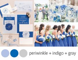 Periwinkle and indigo stationery bridesmaids dresses hyrangeas