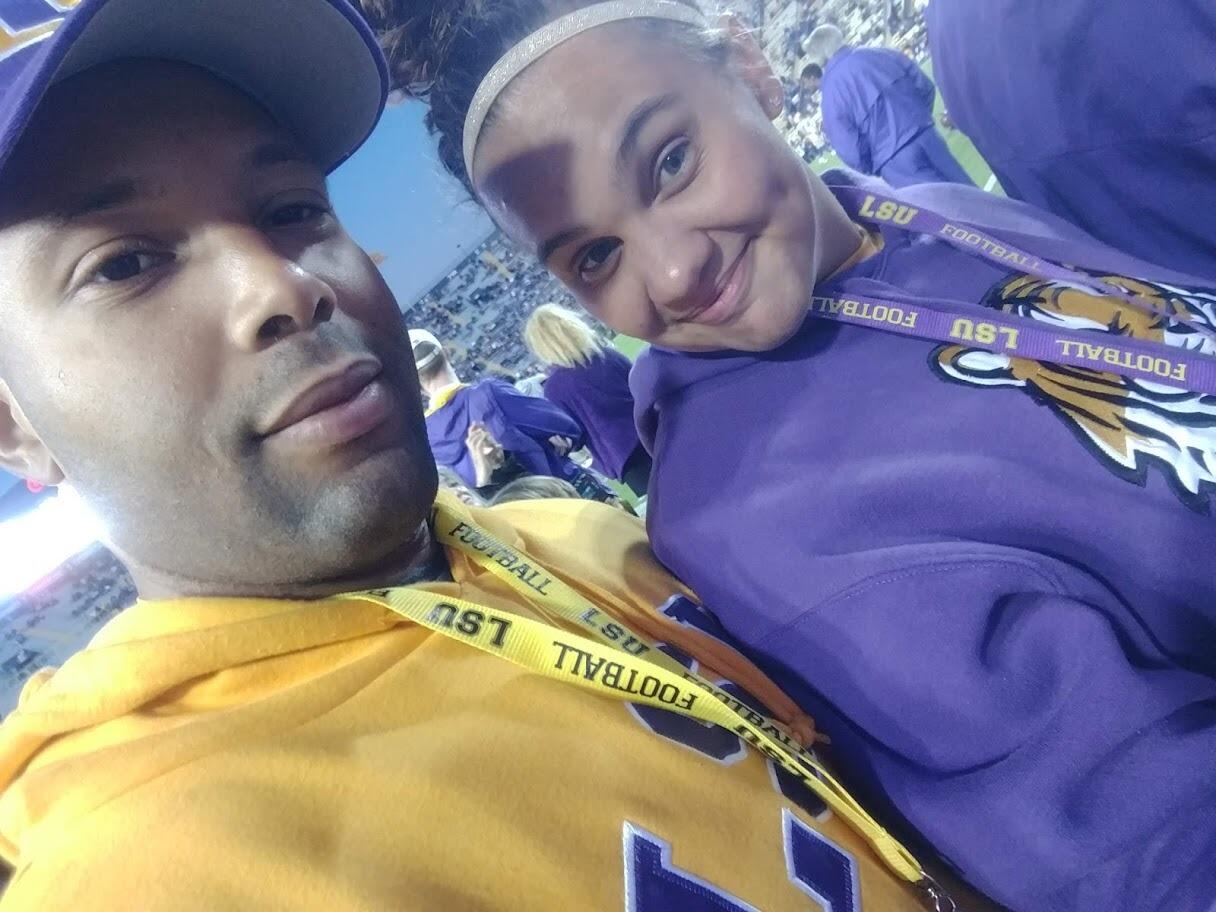 Alright - so it's like a year in and Veronica is like real close to being just like family in the Smith Household. So the family rolls on out and Veronica gets to experience her first LSU game. Shoutout to Brandon's dad for the on the field pass. 