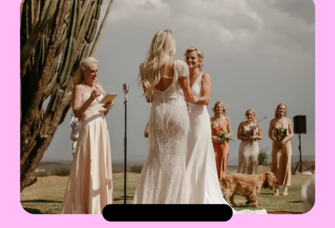 Couple reading vows at wedding ceremony