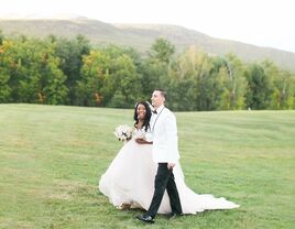 New Hampshire wedding in the mountains with ballgown dress