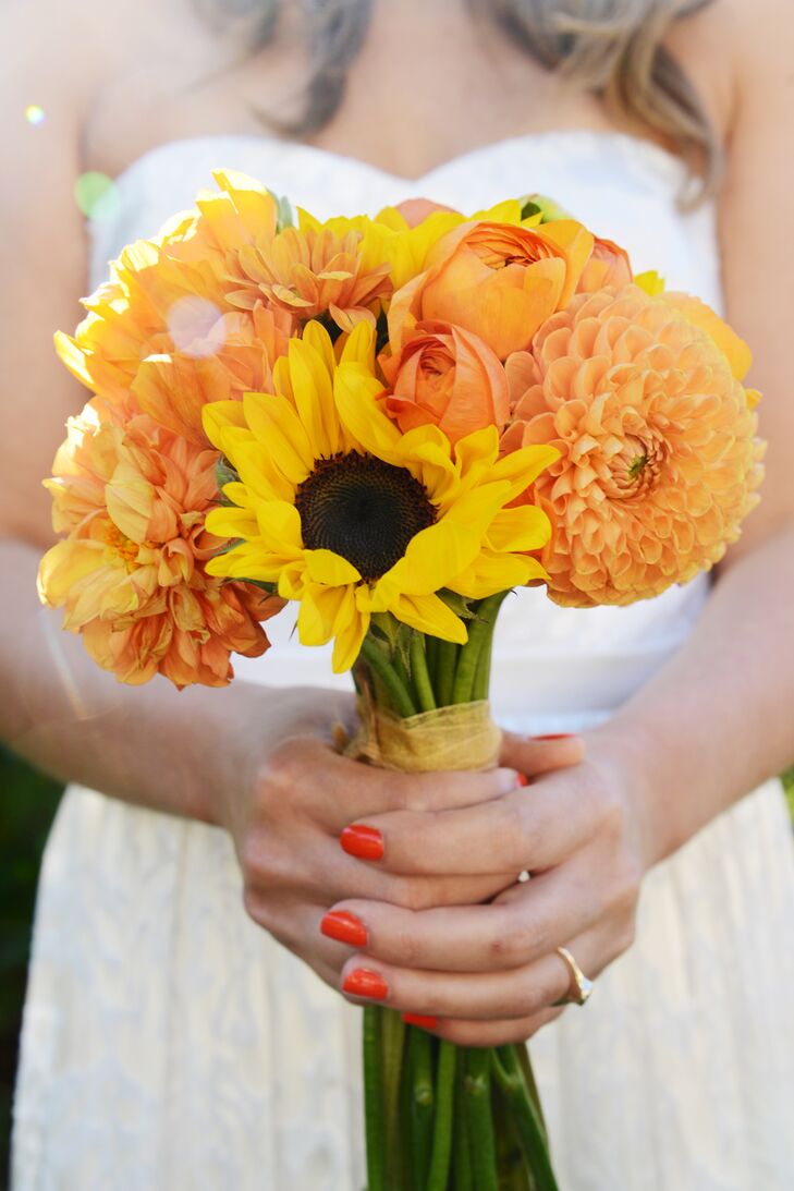 Sunflower, Rose and Dahlia Bridal Bouquet