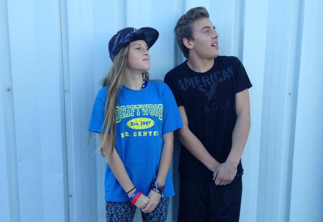 Emma and Brett in 7th grade after a field trip! She stole his hat in an attempt to flirt with him while on the middle school field trip, little did she know they would start dating the next year!