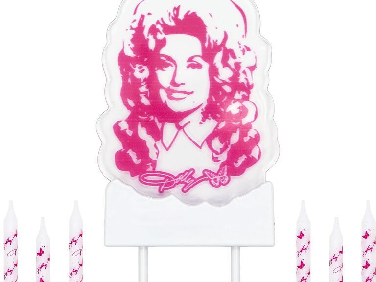 Dolly Parton Birthday Candles and Light-up Pink Acrylic Cake Topper