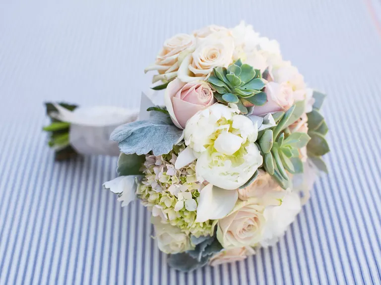 Classic Peony and Succulent Wedding Bouquet 