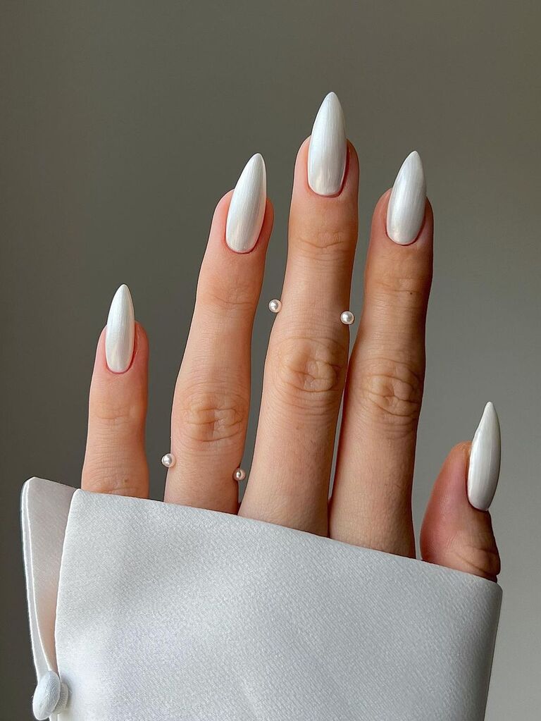 White chrome wedding nails