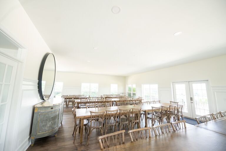 Dinner will follow the ceremony immediately. We will have a plated dinner, and your name will be at your seat. Dinner is located inside the venue. Grab a drink from the bar and find your seat.
