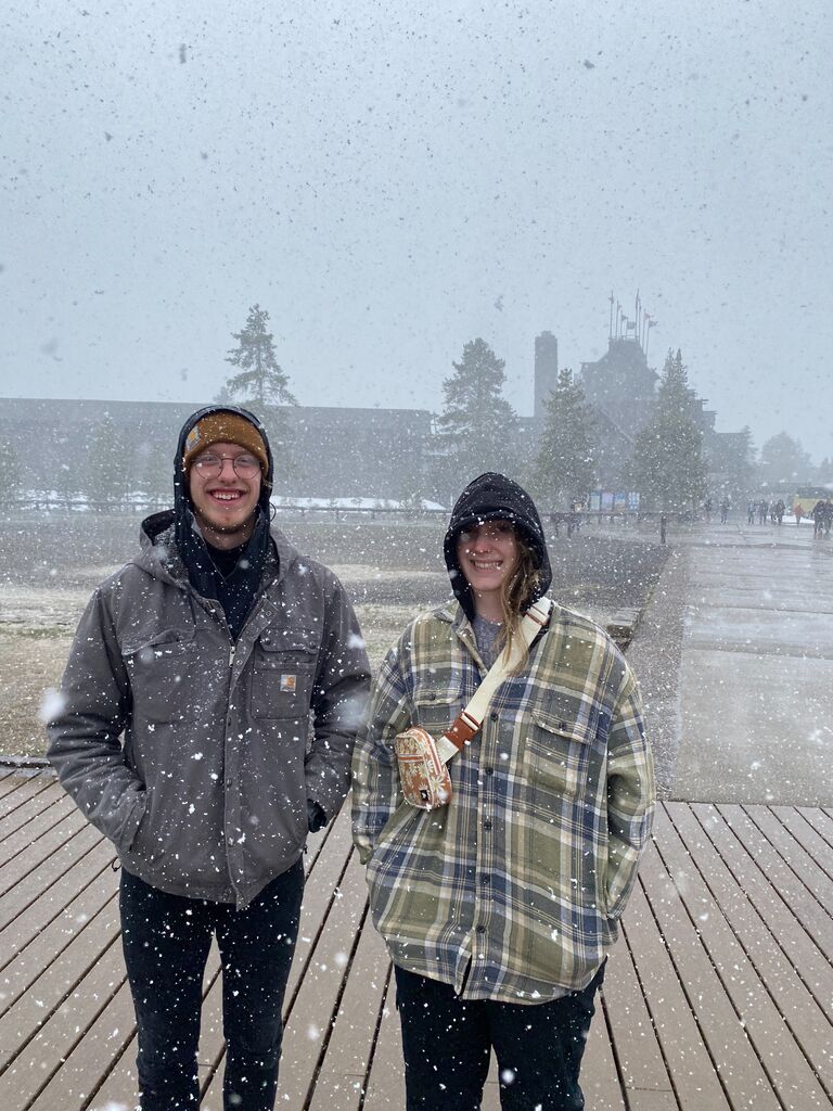 Waiting for Old Faithful to erupt in the snow. 