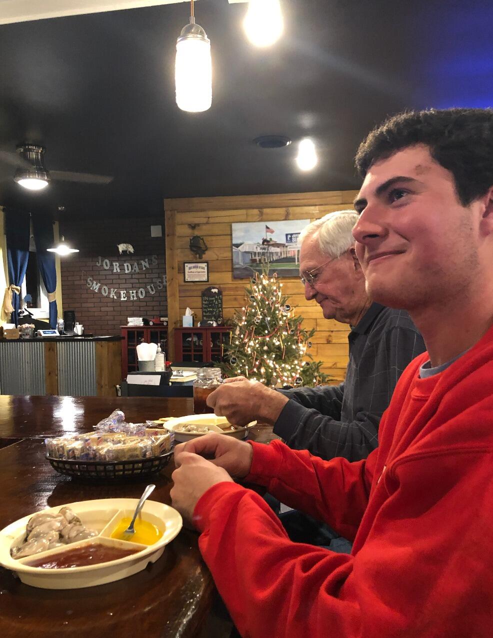 First time to Emerald Isle to visit Grandmother and Granddaddy. Cameron and Granddaddy always talk about their love for oysters. 