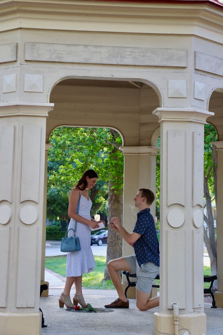 The engagement in San Antonio, Texas! Who's idea was it to do this outside in Texas in July?