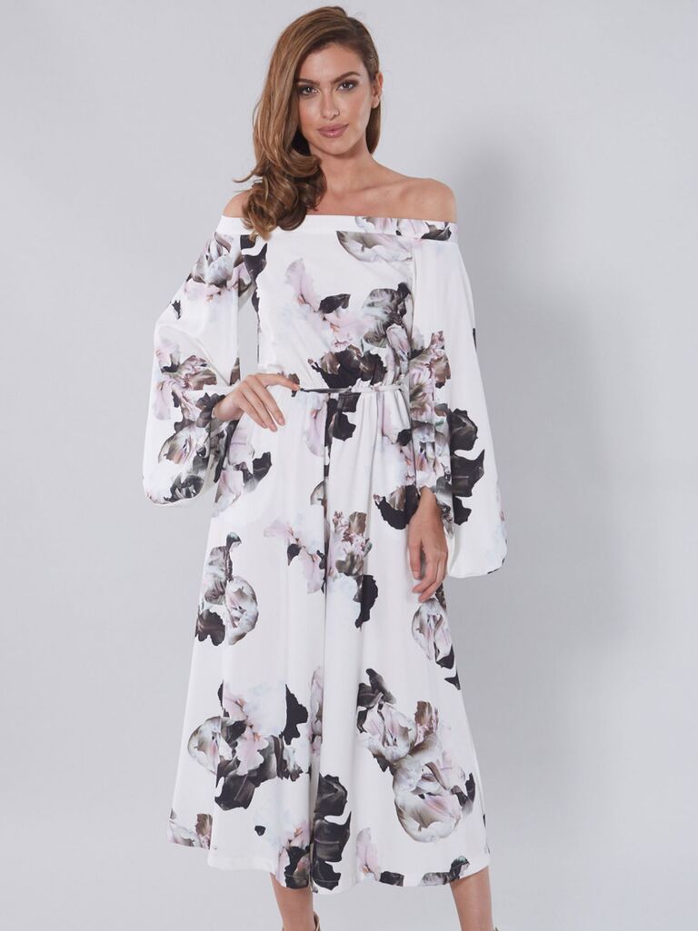 white floral dress for wedding guest