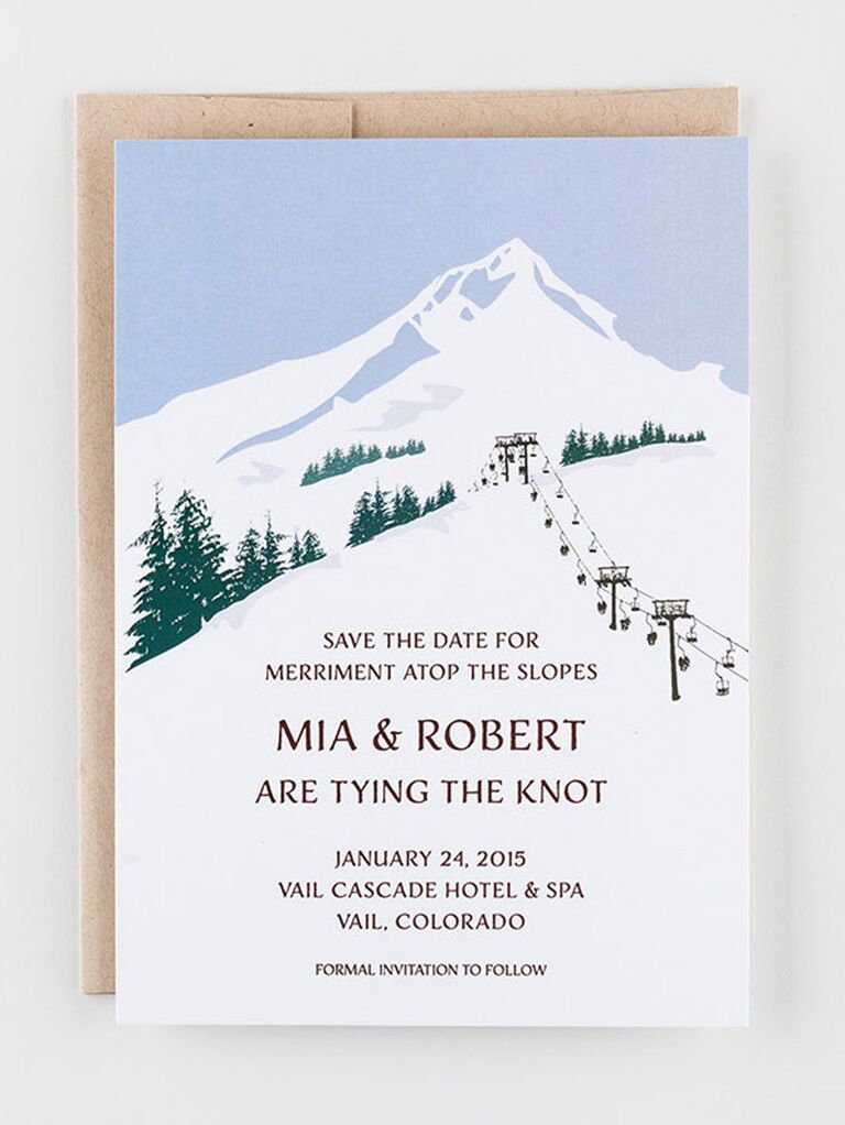 ski slope destination wedding save the date