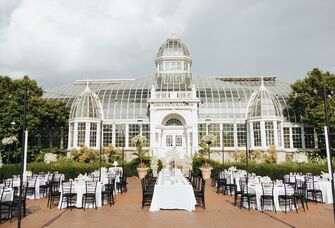 Outdoor event space beside the glass building of the Franklin Park Conservatory