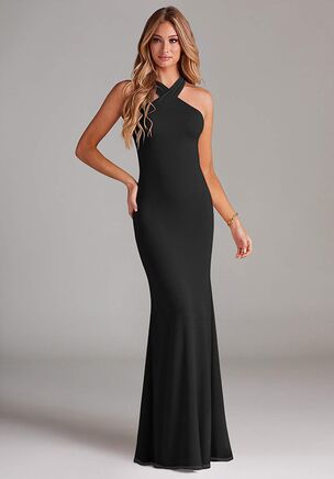 Doretta is the epitome of sleek sophistication, with a form-fitting mermaid shape in luminous chiffon that hugs the curves and flows gracefully to the floor. The dress is enhanced by an elegant overlapping halter neckline, finished with a self-tie bow and a striking keyhole back detail.