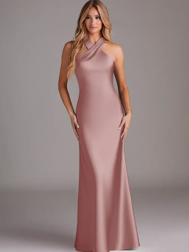 Dusty rose satin mermaid mommy and me dress for wedding from Azazie