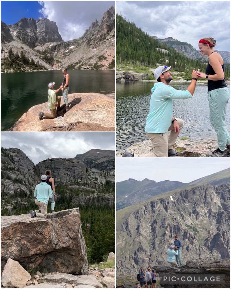 The original plan was for Brady to propose on our family trip to Colorado. But I had a strong hunch it was going to happen then, so he took me completely by surprise and proposed in May. Even though we were already engaged, we wanted epic proposal pictures (really, it was my idea). So once again, and again, Brady got down on one knee and proposed to me. Some moments were quite hysterical, like when he tried to put the ring on the wrong finger and when my brother got everyone around to clap and cheer for us. Super goofy, we know, but it was fun, and my family got to be there for a proposal in person, even if it wasn’t the real one.