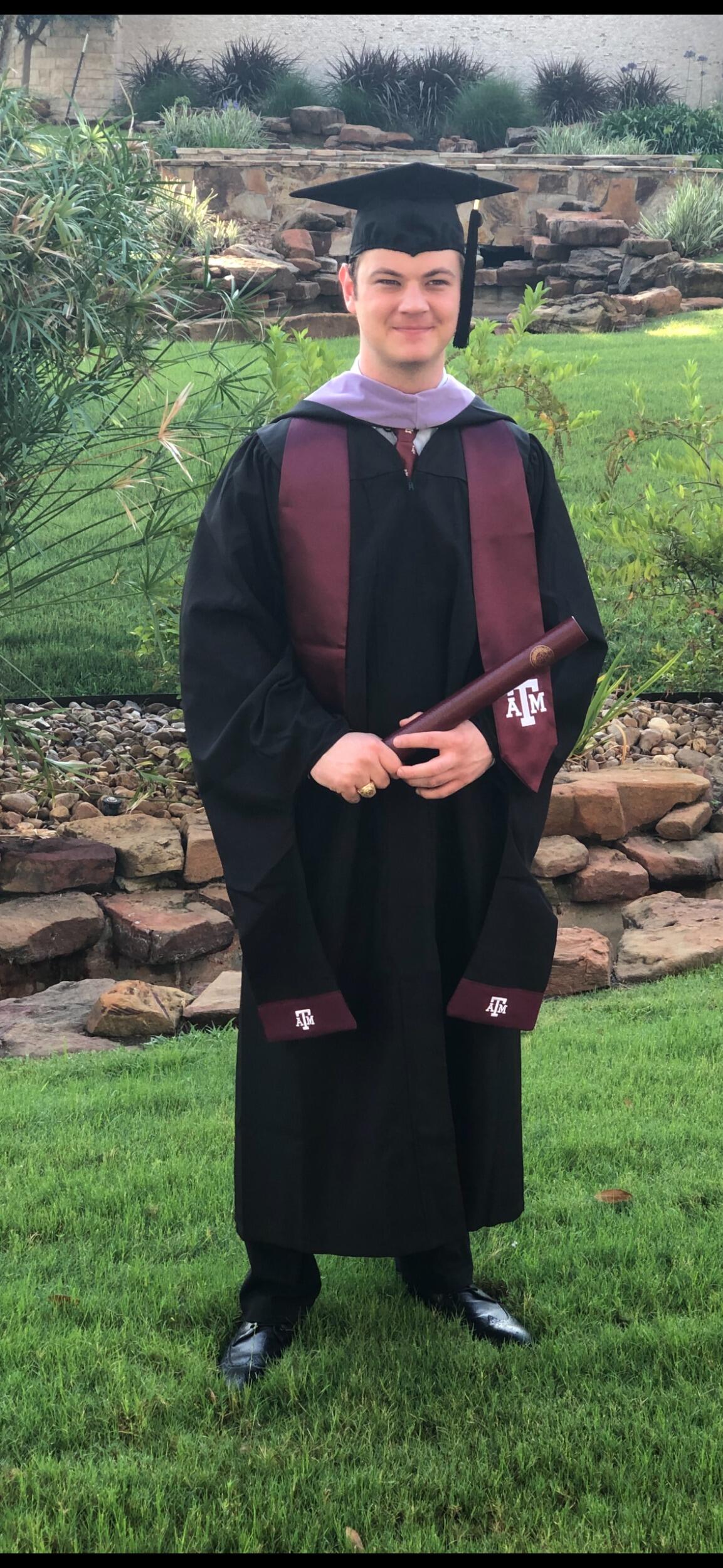 Dylan graduates from Texas A&M with a master's in Land Development.
