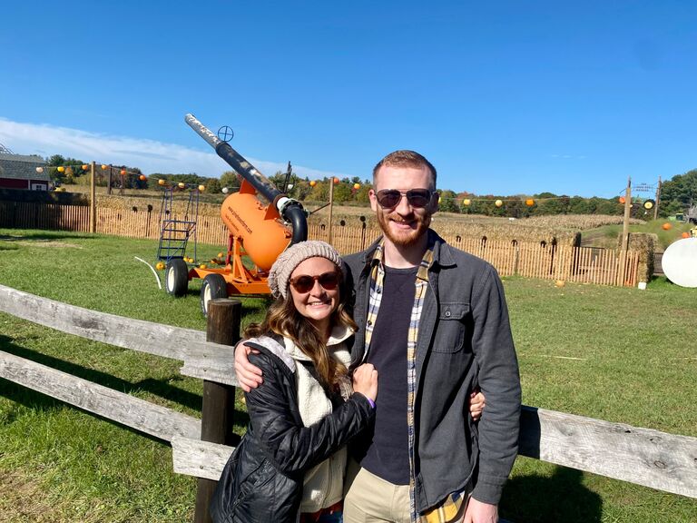 Heidi and Nicholas visited the iconic Pine Haven Pumpkin patch that has a pumpkin cannon (pictured). Heidi was in HEAVEN. Nicholas cut the visit short stating that in order to see Devils’s lake fall colors they needed to get there before sunset. Heidi was upset, but  forgave him on their 4 hour drive to Devil’s Lake. 