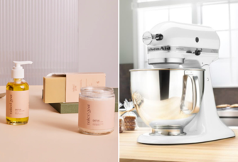 Luxury bridal shower gift ideas including soaps and stand mixer