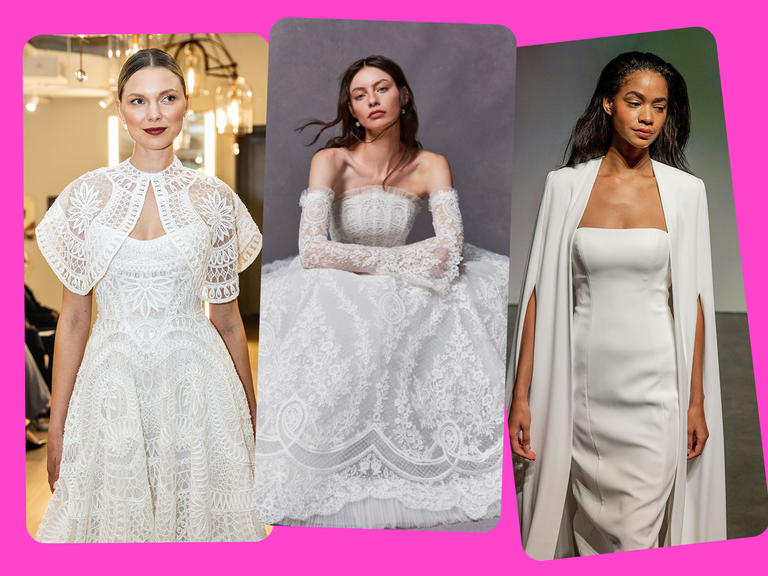Detachable capes and sleeves for wedding dresses at Fall Bridal Fashion Week
