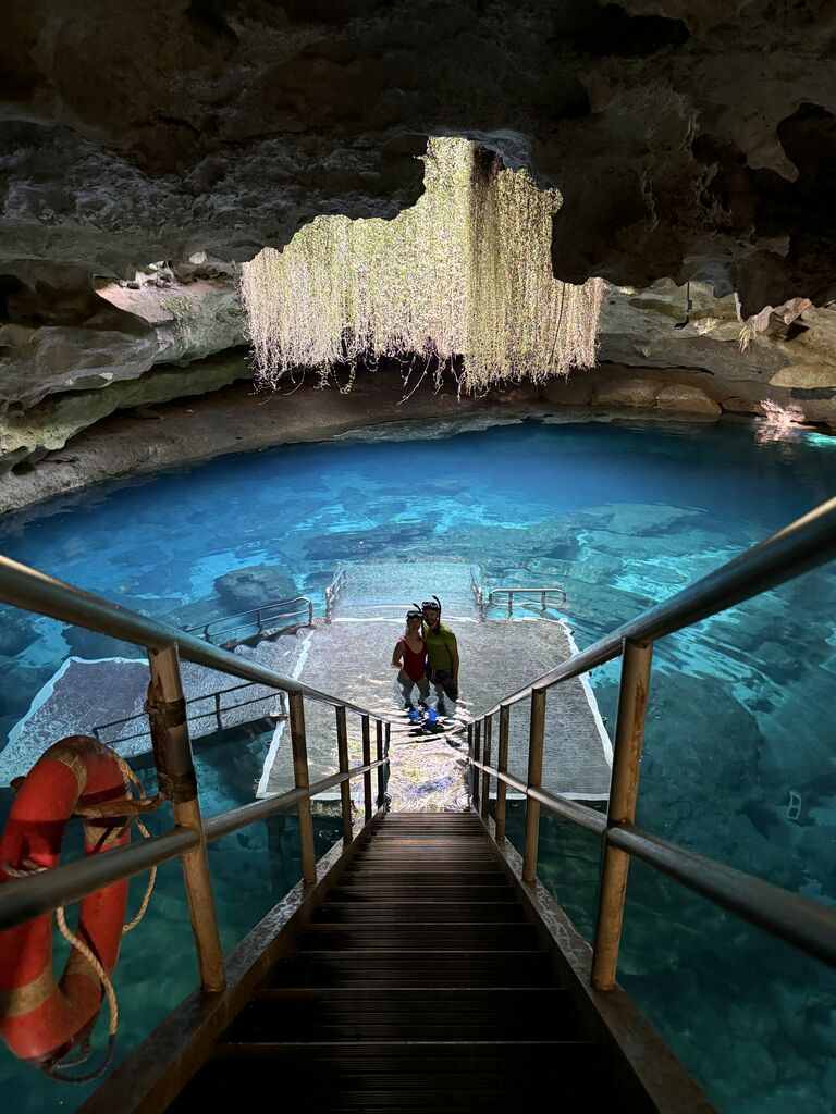 Snorkeling for our first time at Devils den! The water felt amazing, but the air temperature was 40 degrees.