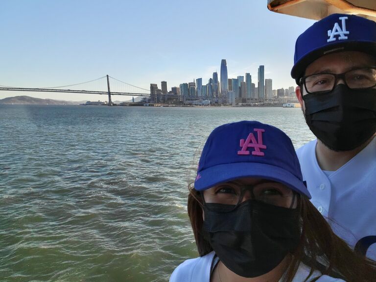 On the Ferry. In the background The Bay Bridge, SF, Ca. on the way to see the Dodgers play the Giants at Oracle Park.
