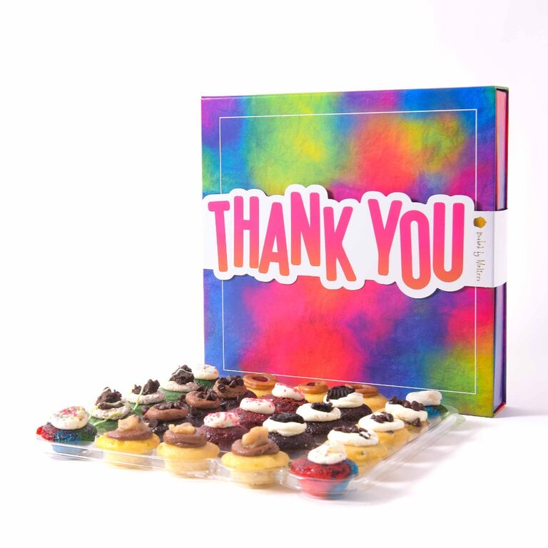 Gift box featuring an assortment of colorful mini cupcakes thank-you gift