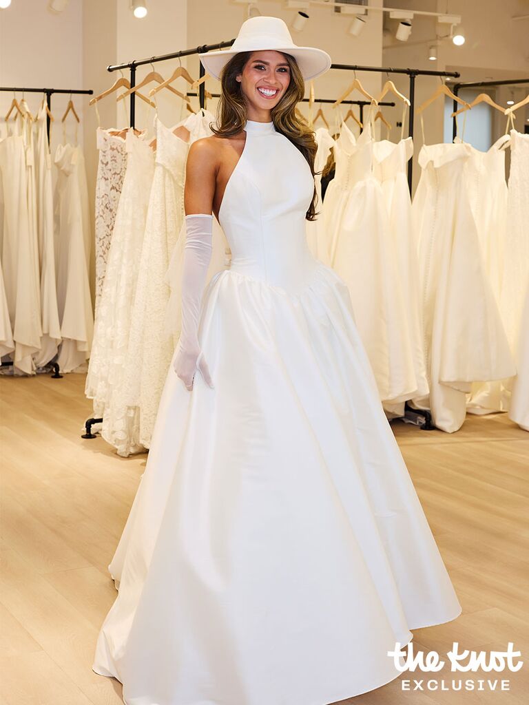 Kelsey Anderson trying on wedding dresses