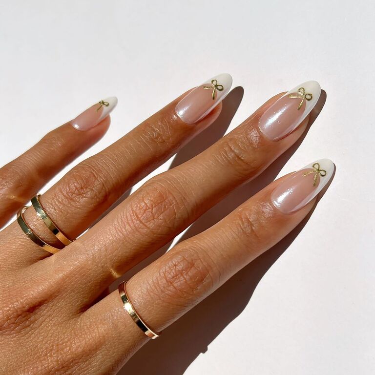 tiny bows wedding nails inspo