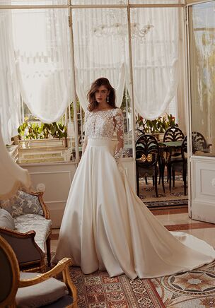Mikado A-Line Gown with Sheer Beaded Bodice and Detachable Bow