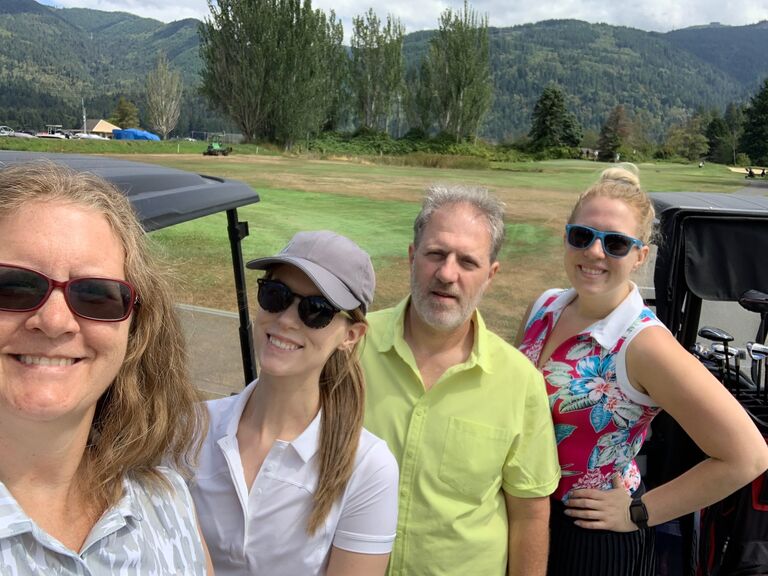 Celebrating after the big day with a family golf outing!