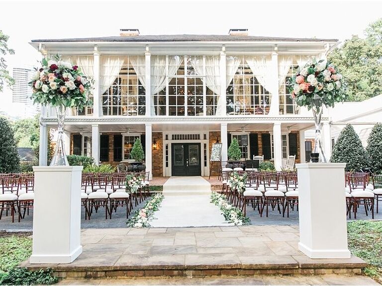 Charming two-story wedding venue with outdoor ceremony space