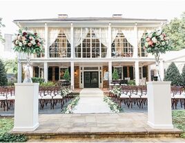 Charming two-story wedding venue with outdoor ceremony space