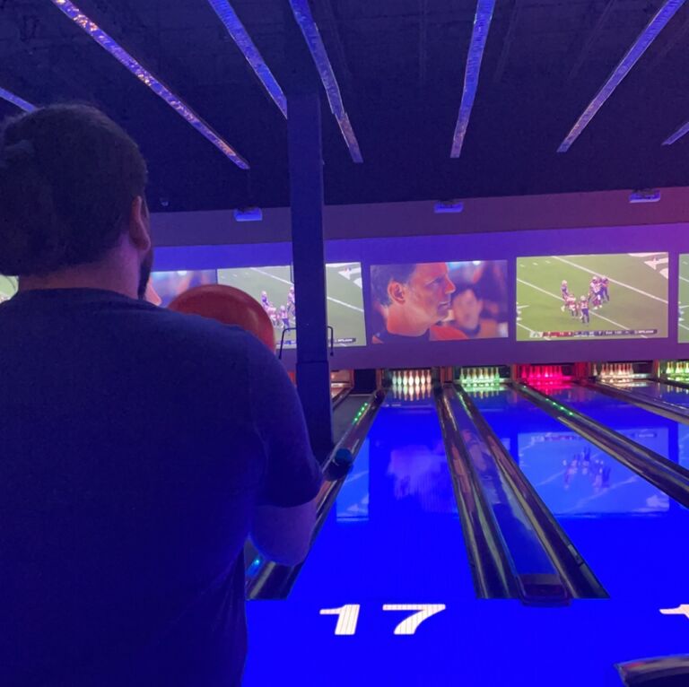 Bowling. Our official first date the day after a handsome groomsman took home this lovely bridesmaid. 

We don't need to talk about who won all three games. He's not making the timeline.