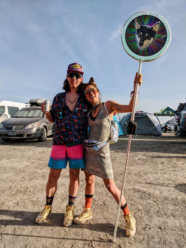 We've been to a few festivals and we like to dress up, get silly, kick those light-up shoes around and have a good time with friends! Hana especially likes a good dose of glitter and some groovy glasses.