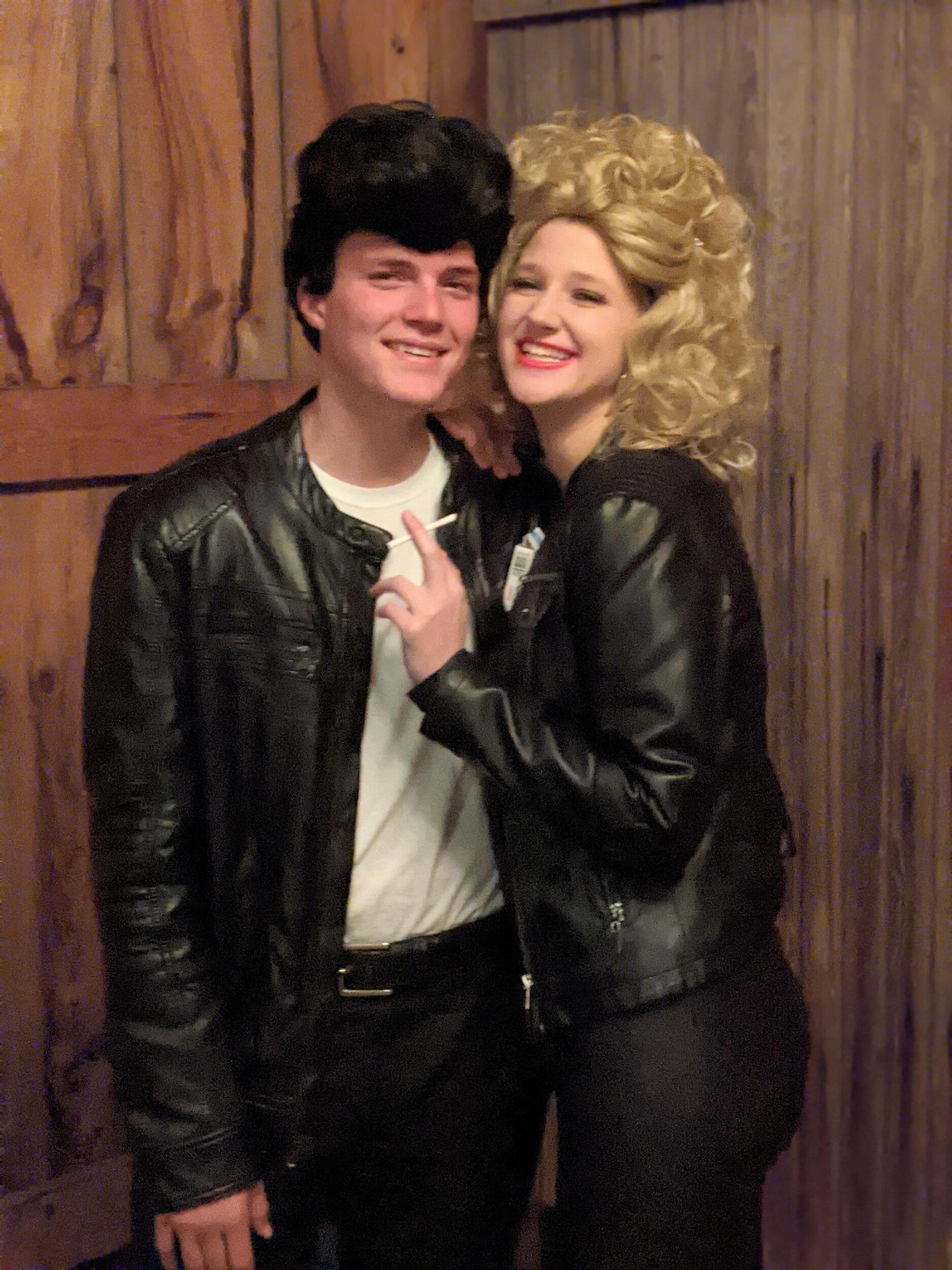 Dressed up as Sandy & Danny for Halloween! Mom said the costume wouldn't be complete without the wigs.