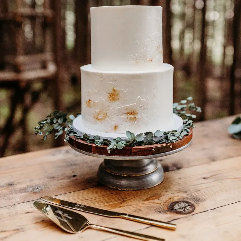 Two tier white wedding cake, taylor swift themed wedding 