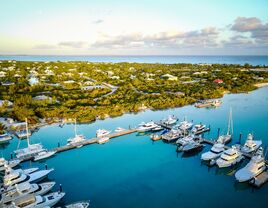 Marina at sunrise with luxury yachts in the Turks and Caicos islands