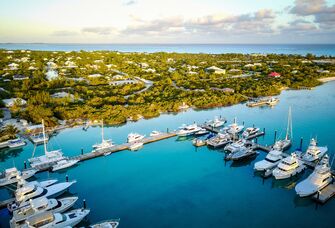 Marina at sunrise with luxury yachts in the Turks and Caicos islands
