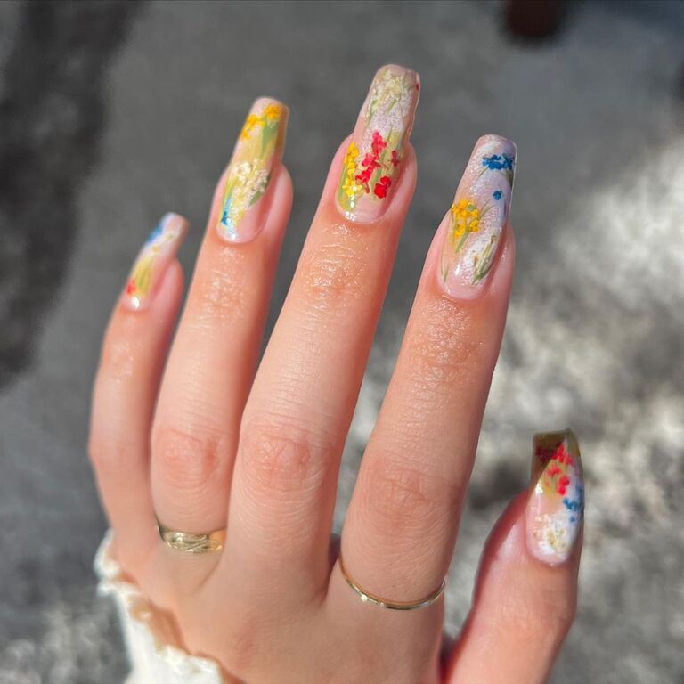 Fashion-inspired floral bachelorette nails