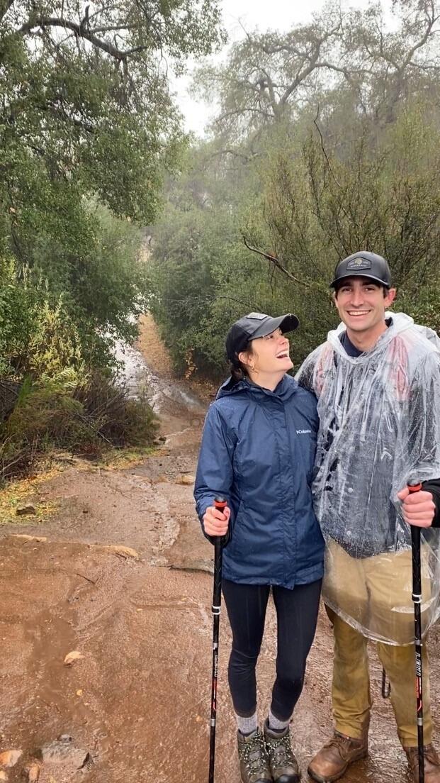 They went on their first hike... tgod poppa howe had a poncho for a very unprepared Hunter.